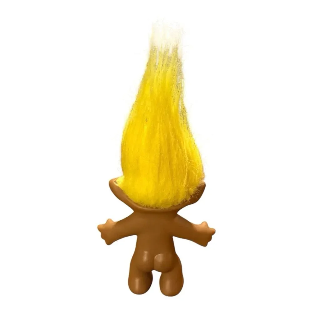 Vintage Ace Novelty Troll Doll Yellow Hair Green Eyes Diamond Belly Gem 3.5”